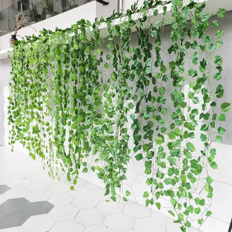5pcs 2.3 M Ivy Green Fake Leaves Garland Plant Vine Foliage Home Decor Plastic Rattan String Wall Decor Artificial Plants