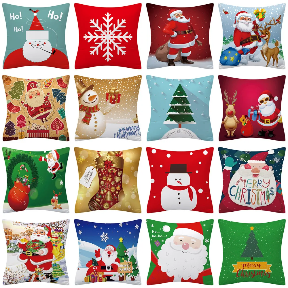 

Christmas Red Cushion Merry Christmas Santa Claus Printed Decorative Throw Pillows Polyester White Snowman Pillowcase