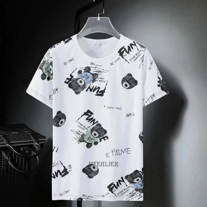 

Летняя мужская шикарная футболка с коротким рукавом, топы с принтом медведя и мультяшными надписями, тонкие удобные хлопковые модные футболки размером 8XL, 9XL, 10XL