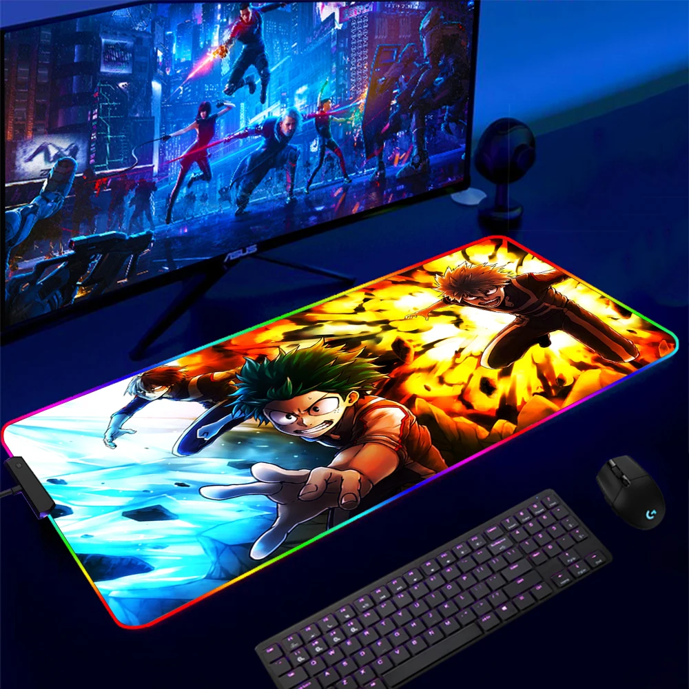 

Mouse Pads My Hero Academia Gaming RGB Computer Mat Xxl Mouse Pad Speed Anime Mousepad Company Kawaii Accessories Backlight Rug
