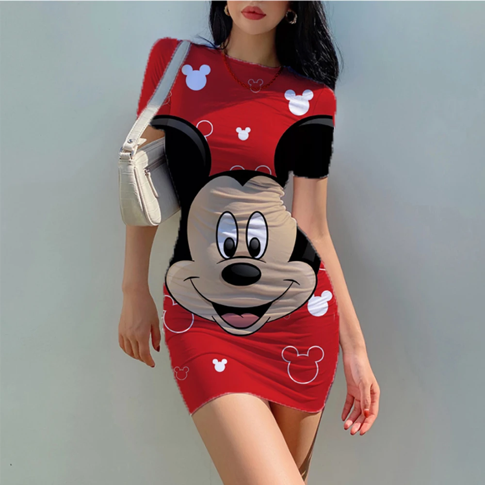 2022 Y2K Disney Minnie Mickey Mouse Print Bodycon Strap Mini Dress Summer Casual Skinny Stretch Lady Dresses Club Streetwear images - 6