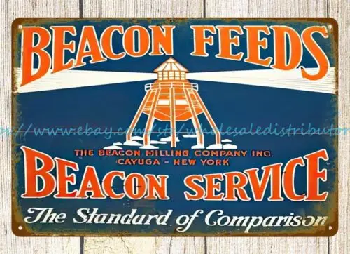 Маячок кормит фермы Cayuga Нью-Йорк металлический жестяной знак гаражные знаки