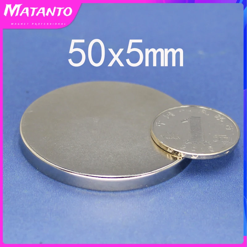

1/2PCS 50x5mm Super Powerful Strong Magnetic NdFeB 50mmx5mm N35 Permanent Neodymium Magnets 50x5 mm Big Round Magnet 50*5 mm