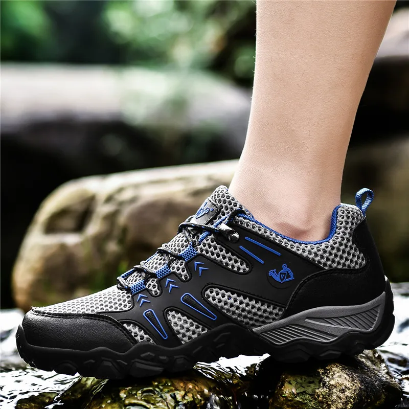 JIEMIAO Summer Men Hiking Shoes Mesh Breathable Men Sneakers Non-slip Mountain Camping Shoes Outdoor  Climbing Trekking Shoes