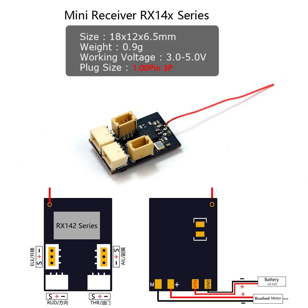 Фото Мини-приемник AEORC RX14, встроенный матовый ESC 5A/1S для микро-комнатных самолетов, поддержка S-FHSS DSMX/2 Frsky-D16 TELEM №4