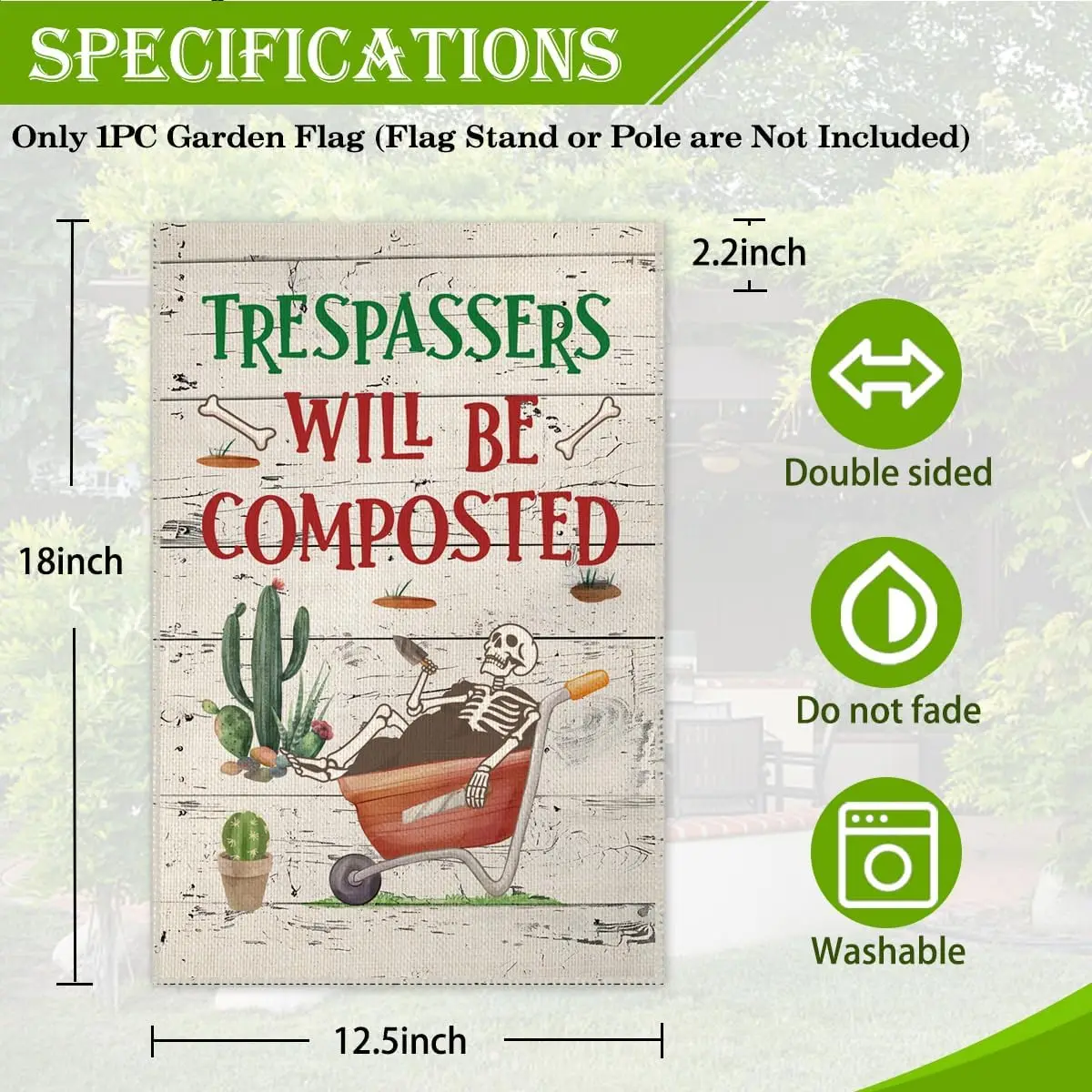 Фото Флаг для сада Hafhue Trespassers Will Be Composted, 12 x 18 дюймов, двусторонний, в стиле фермерского дома, для праздничного декора двора и газона, артикул WZZ №3