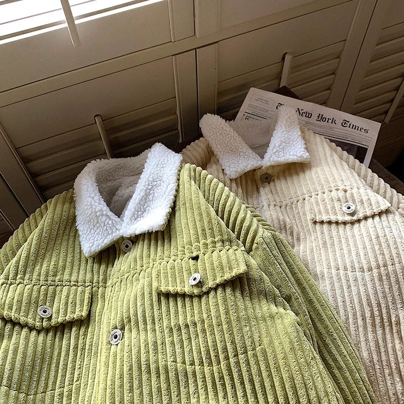 Winter Thickened Corduroy Jacket Men Warm Fashion Casual Thick Lamb Wool Jacket Men Streetwear Loose Short Coat Mens Clothes