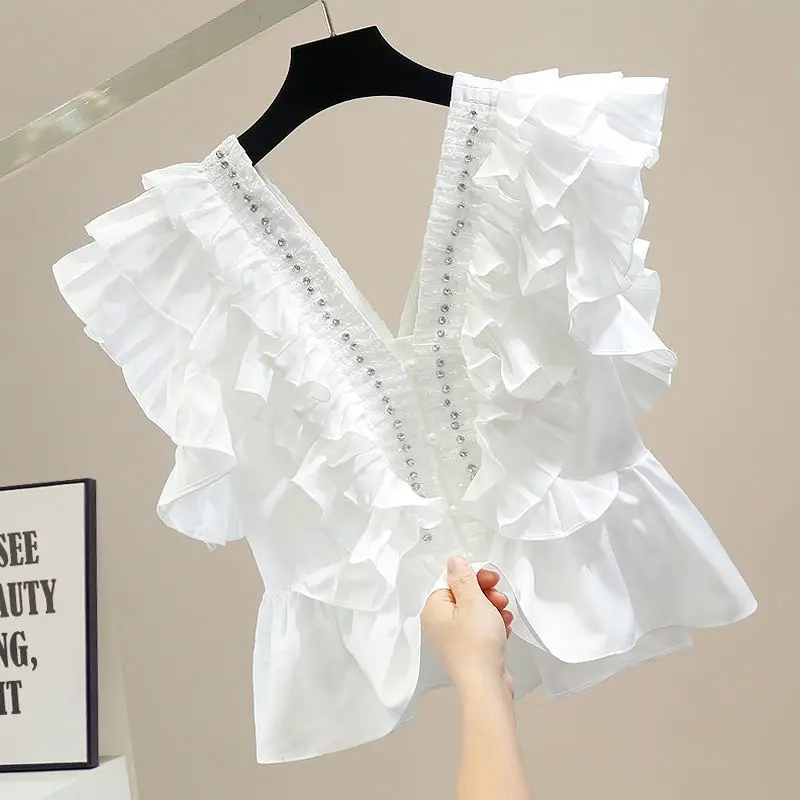 Женская летняя блузка KoHuiJoo модель 2022 года Корейская Модная приталенная рубашка с