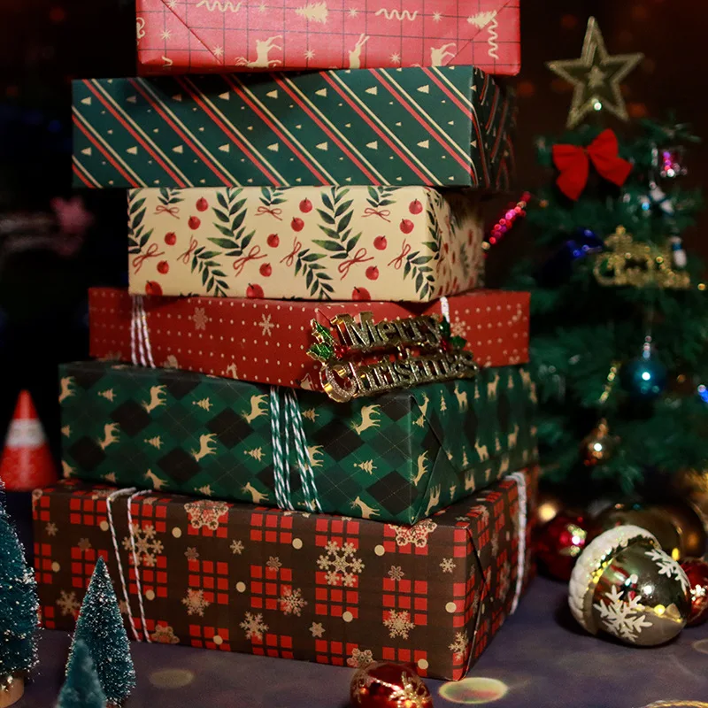

1pcs 70*50cm Gift Wrapping Paper Christmas Gift Decoration Wrapping Paper Diy Bag Kraft Paper 2023 New Year Gift Decor Navidad