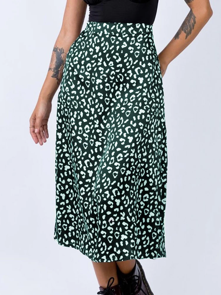 

Юбка женская шифоновая с леопардовым принтом, элегантное пляжное платье с разрезом, Повседневная модная пикантная юбка миди для отдыха на лето