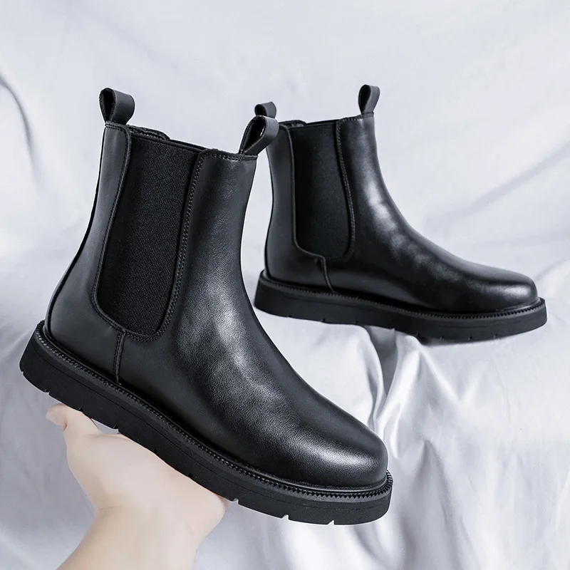 

mens casual chelsea boots black stylish genuine leather shoes cowboy boot party banquet dresses handsome ankle botas masculinas