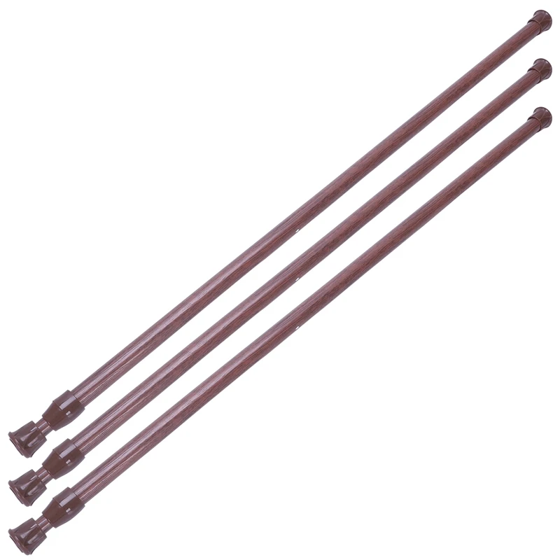 

3X Extendable Telescopic Spring Loaded Net Voile Tension Curtain Rail Pole Rods,55-90Cm,Wood Color