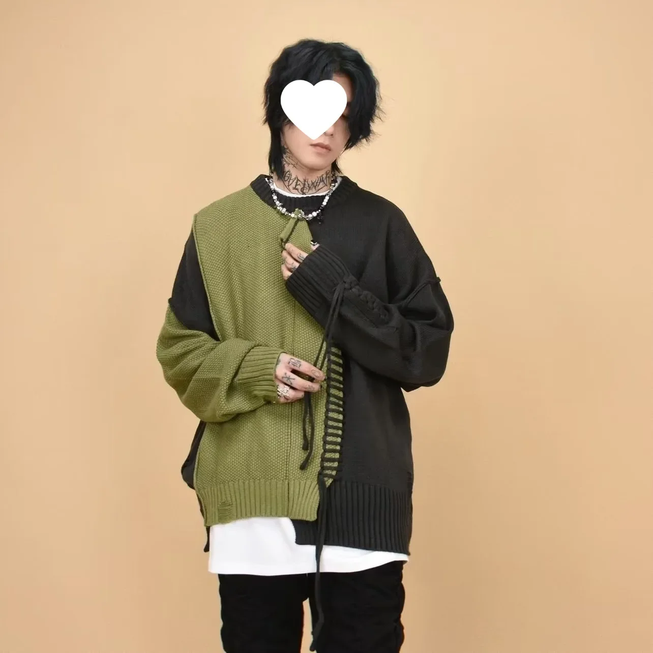 Цветной блокирующий сращивающийся нишевой дизайн чувствительный пуловер с