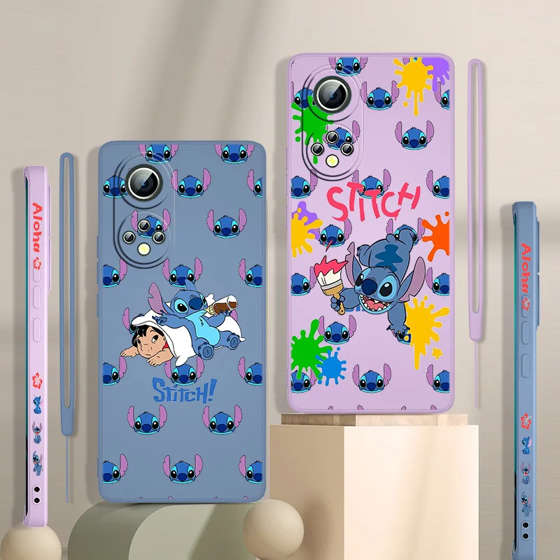 

Stitch The Baby Disney Cute Phone Case For Huawei Honor 60 SE 50 30S 20 20E 10X 10i 9X 9C 9S 8A Liquid Left Rope Funda Cover