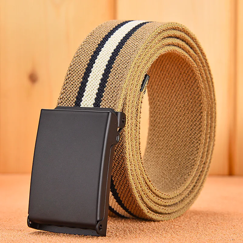 Official Genuine Men's Canvas Belt Thickened Metal Buckle Leisure Outdoor Belt Soft Elastic Canvas Waistband Sports Accessories