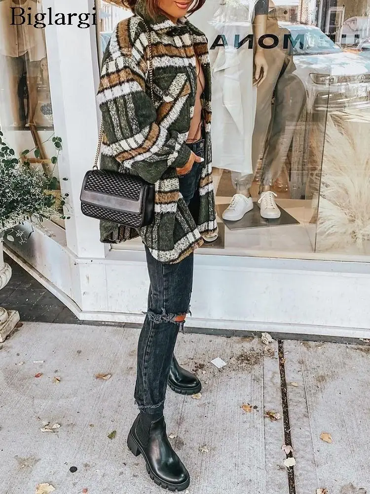 

Autumn Shirt Coat Women Plaid Print Long Sleeve Irregular Ladies Jackets Coats Loose Fashion Casual Woman Shirt Coat 2023