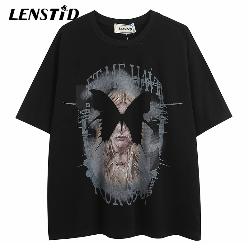 

Футболка мужская оверсайз с коротким рукавом, повседневная хлопковая тенниска с принтом маски-бабочки в стиле хип-хоп, уличная одежда в стиле Харадзюку, лето 2023