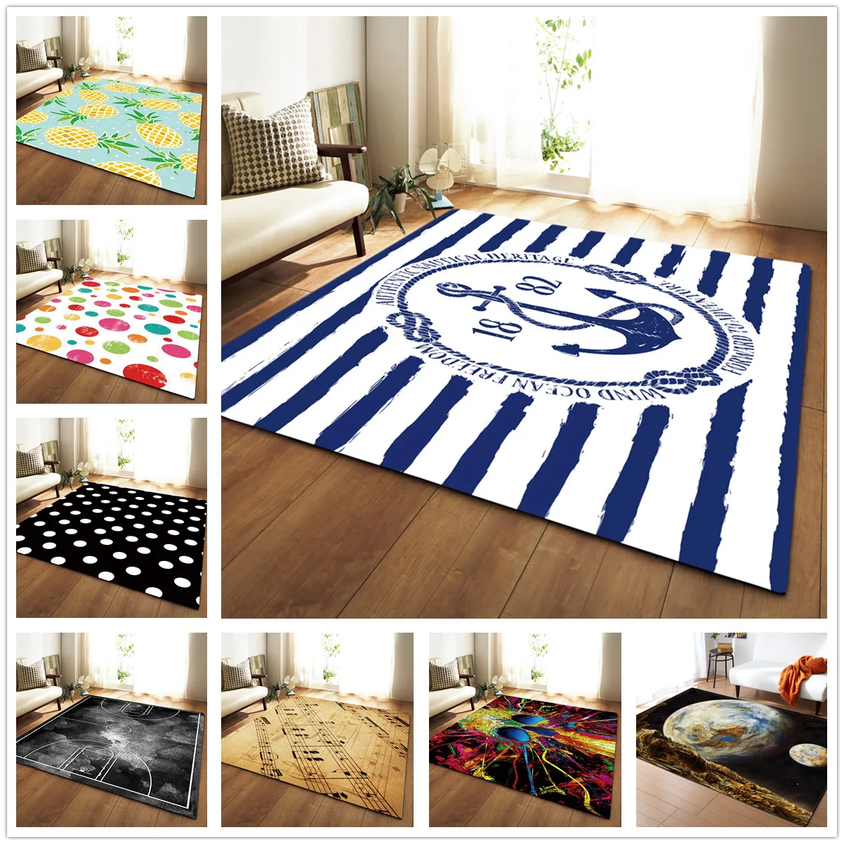 

European Style 3D Living Room Carpet Soft Flannel Kitchen Area Rug Home Decor Children's Room Play Rug Ship Anchor Carpets