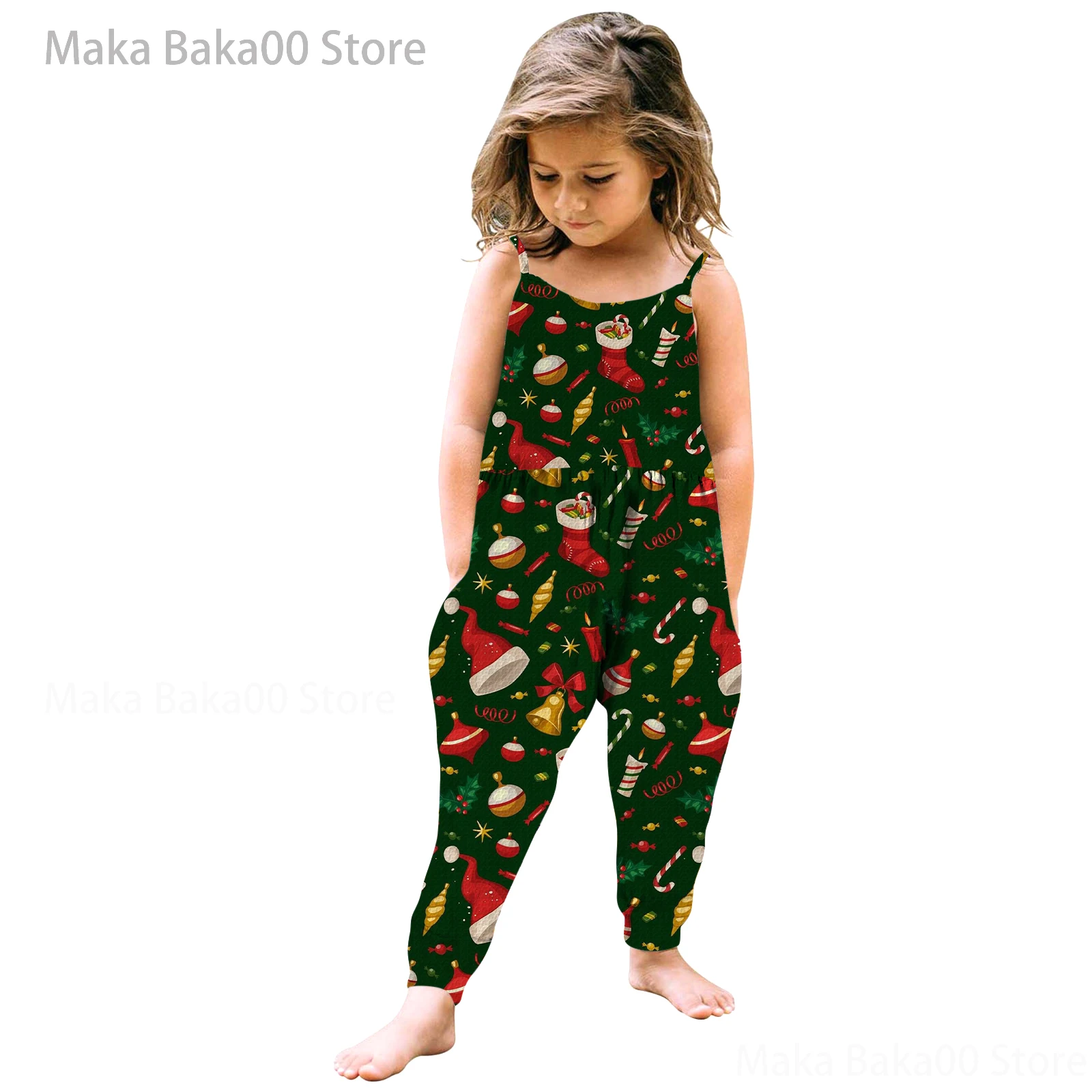 Купи New Christmas Children's Clothing Cute Street Style Casual Cartoon Print Girl Suspender Jumpsuit Baby Girl Clothes за 319 рублей в магазине AliExpress