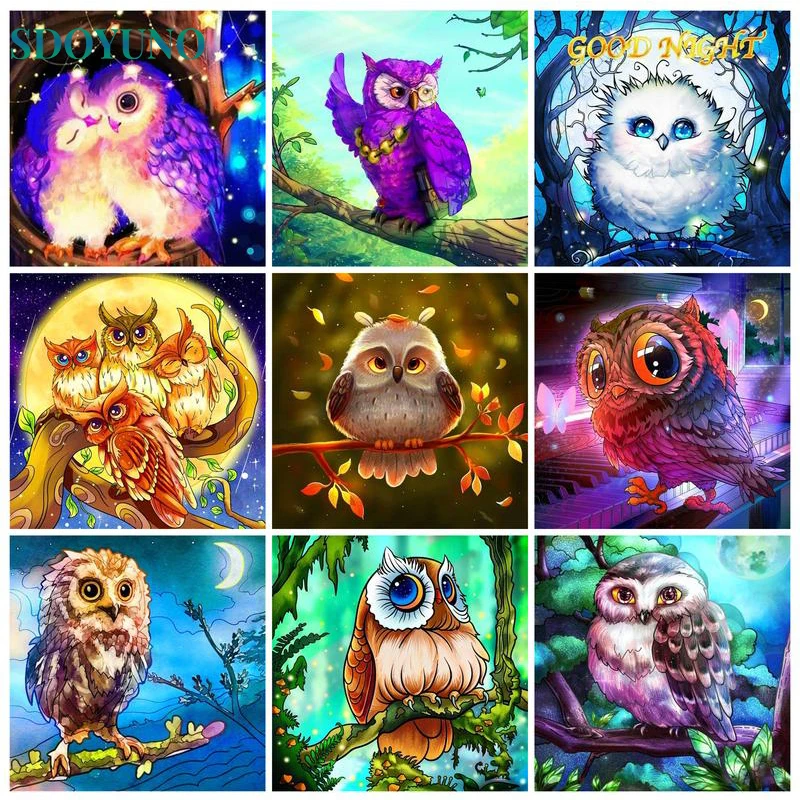 

SDOYUNO 5D Diy Diamond Painting Animal Owl Cross Stitch Full Drill Diamond Mosaic Scenery Art Embroidery Home Decor Adults Kit
