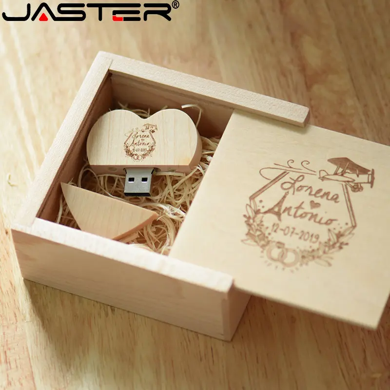 

USB-флеш-накопитель JASTER деревянный в форме сердца, 128 ГБ, с бесплатным логотипом на заказ, 64 ГБ, 32 ГБ, 16 ГБ