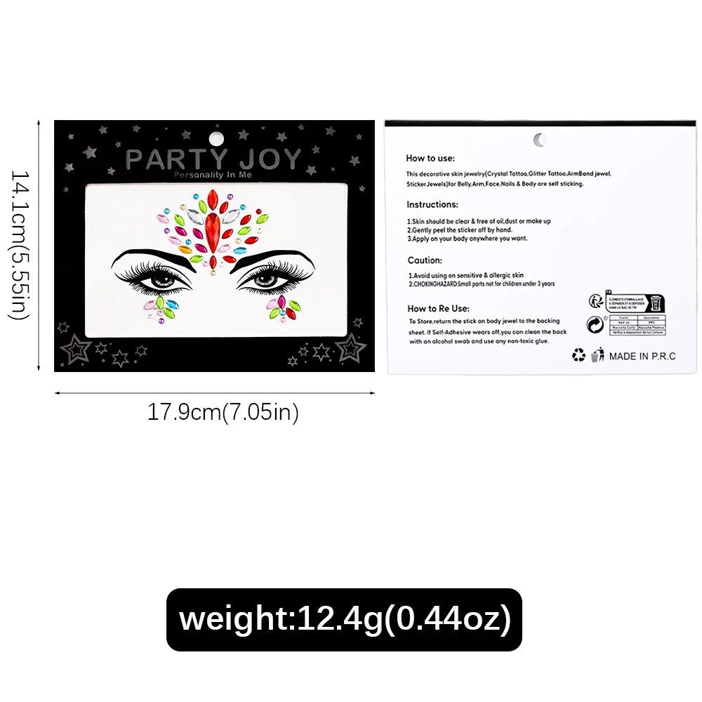 1 шт. блестящие красочные бриллианты наклейки с драгоценными камнями для лица