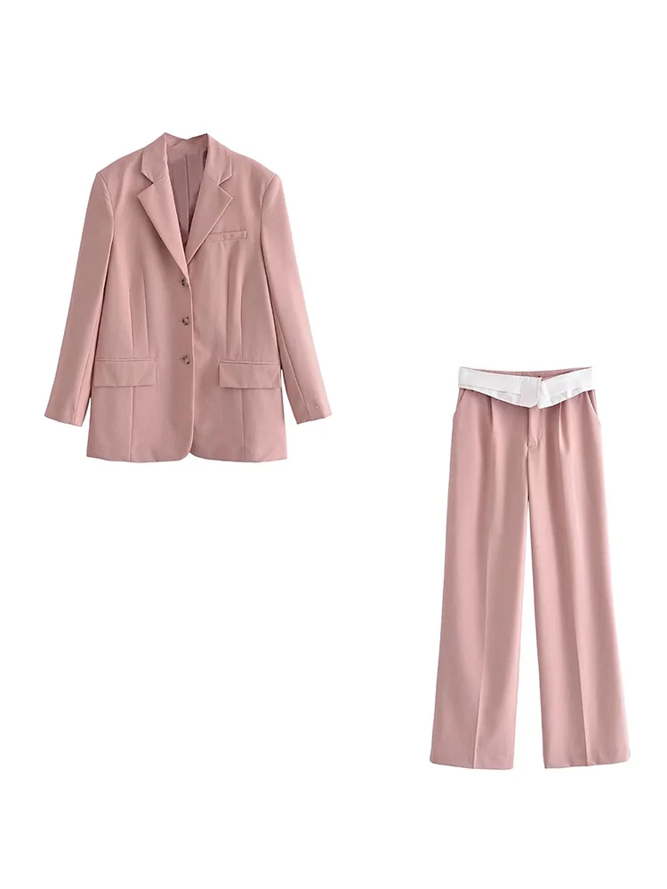 

xikom 2022 Women Two-piece Set Solid Vintage slim Office Lady Single Button Blazer Female vintage High Waist Pants Suits