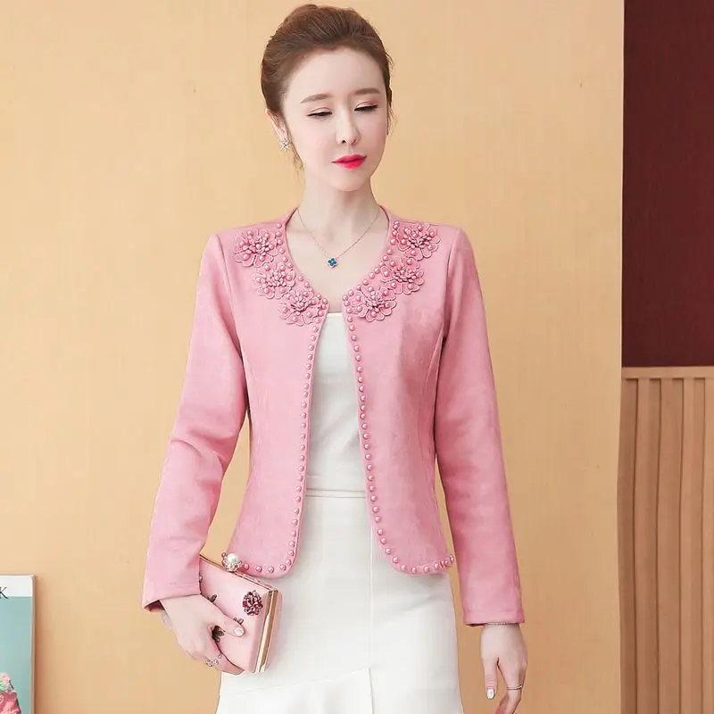 Office Ladies Beading Solid Women Blazer Elegant Autumn Jacket Elegant Vintage Formal Party Female Suits Streetwear Outerwear