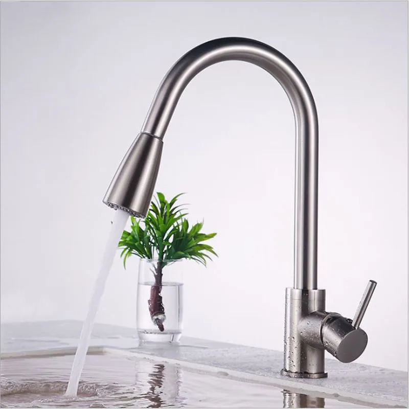 

Kitchen draw and pull faucet can turn cold and hot wash basin sink wanxiang household 304 stainless steel wash basin