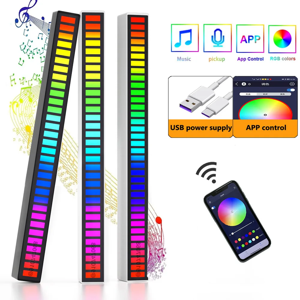 RGB Music Light Bar Sound Control LED light APP Control Pickup Voice Activated Rhythm Lights Color LED Light Bar Ambient Light