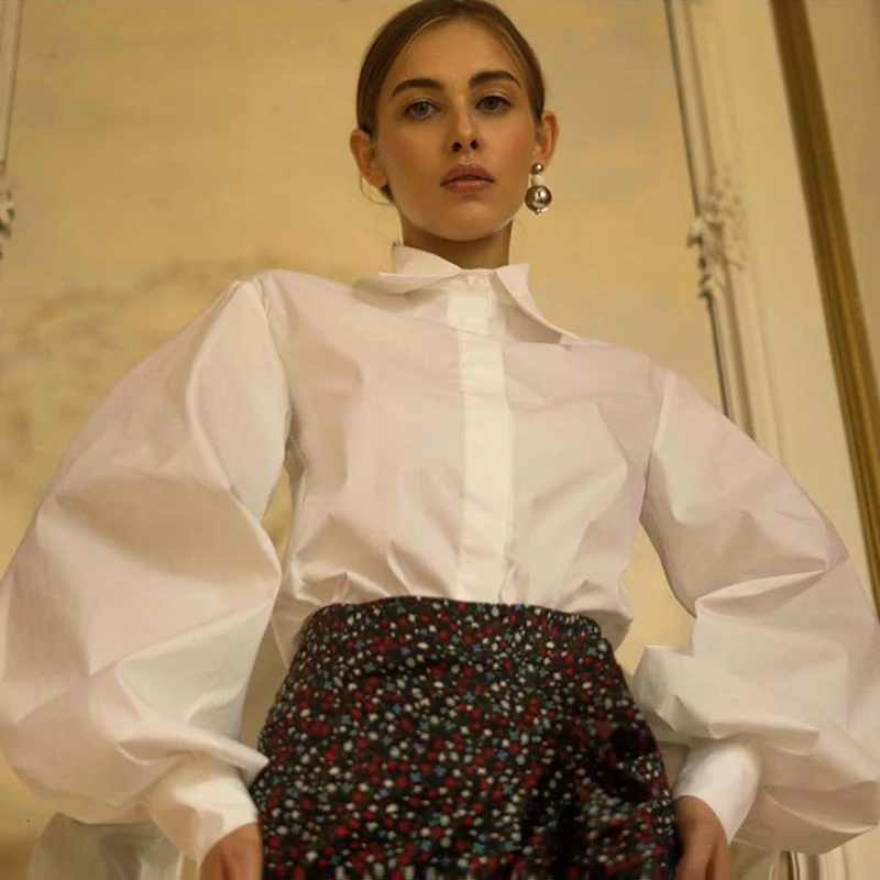 Женская винтажная рубашка на пуговицах белая или черная Свободная Повседневная