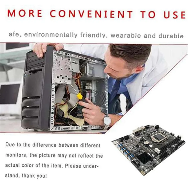 

B75 ETH Mining Motherboard 8XUSB3.0+G540 CPU+Switch Cable with Light+SATA Cable LGA1155 B75 USB BTC Miner Motherboard