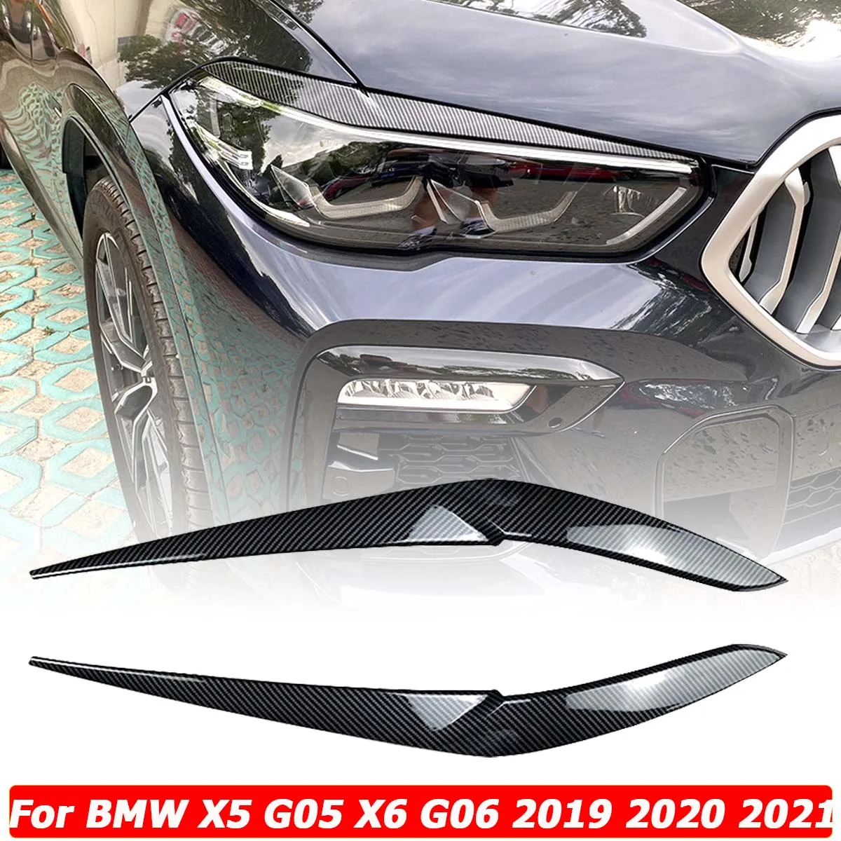 

2PCS Eyebrow For BMW X5 G05 X6 G06 2019 2020 2021 2022 Front Headlight Eyelid Eye Lids Trim Sticker Cover Car Accessories