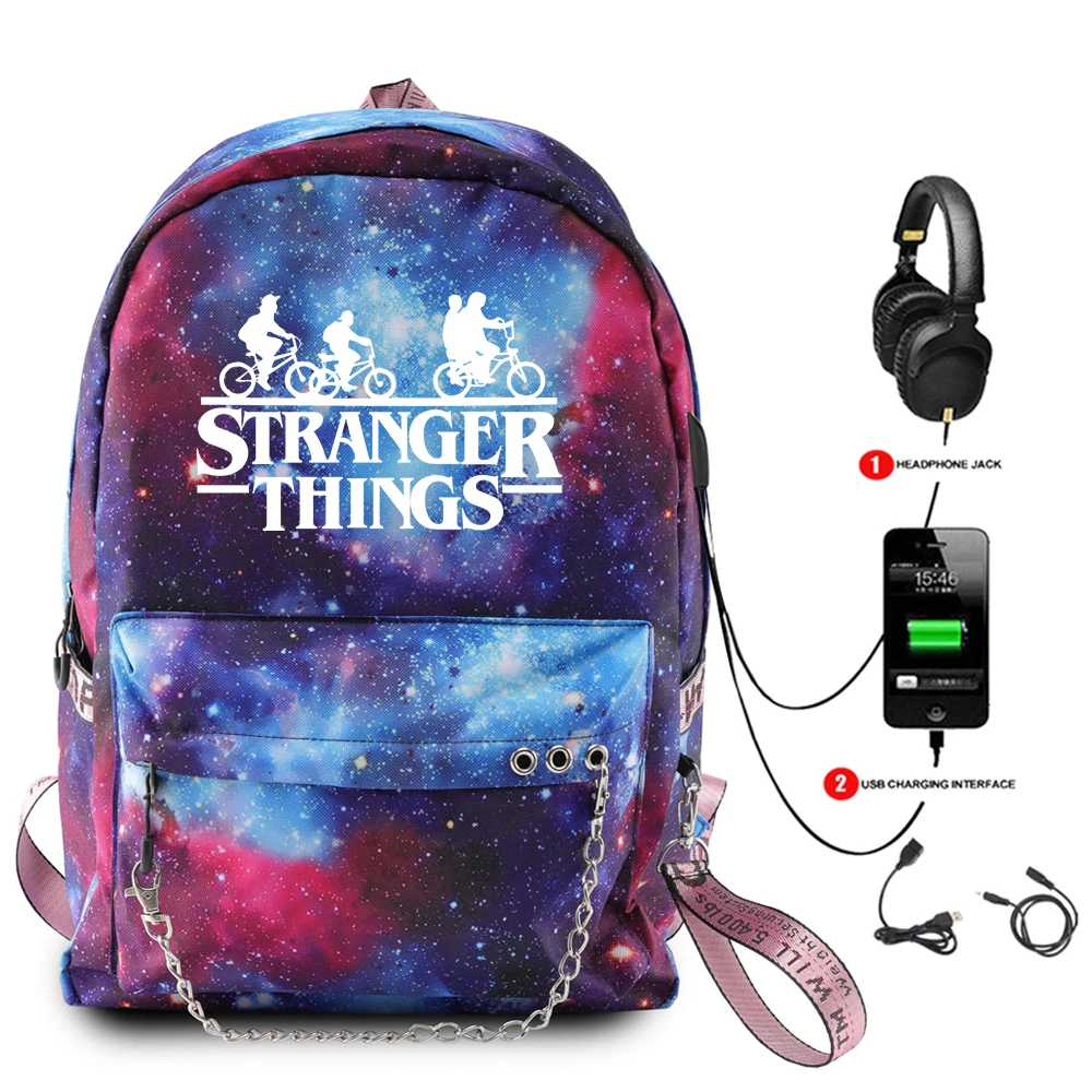 

Creative Fashion Stranger Things Student School Bags Unisex Print Oxford Waterproof Notebook Usb Rechargeable Travel Backpacks