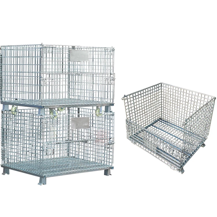 

Shelf push iron net basket pallet flatbed cart storage basket transfer material basket folding storage cage tote box iron net bo