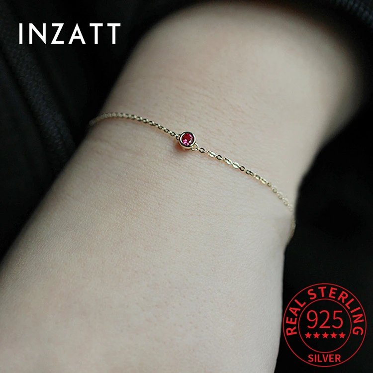 

INZATT Real 925 Sterling Silver Zircon Round 14K Gold Plated Charm Bracelet For Women Party Classic Minimalist Fine Jewelry Gift