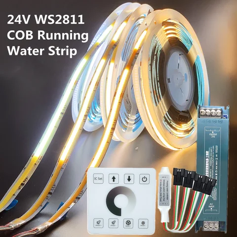 ASMTLED WS2811 COB бегущая вода светодиодная лента 24В холодный белый 360 светодиодов/м
