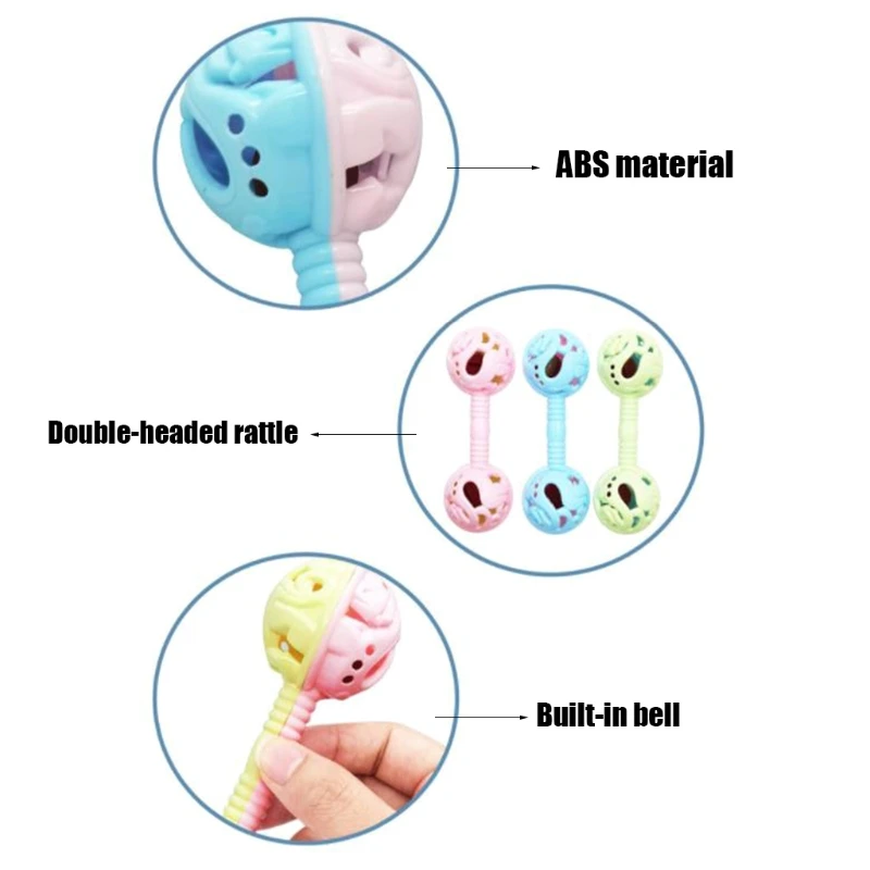

3 Pcs Double Head Baby Rattles Hands Shake Bell Toys Double-headed Child Musical Instrument Rattle Shaker