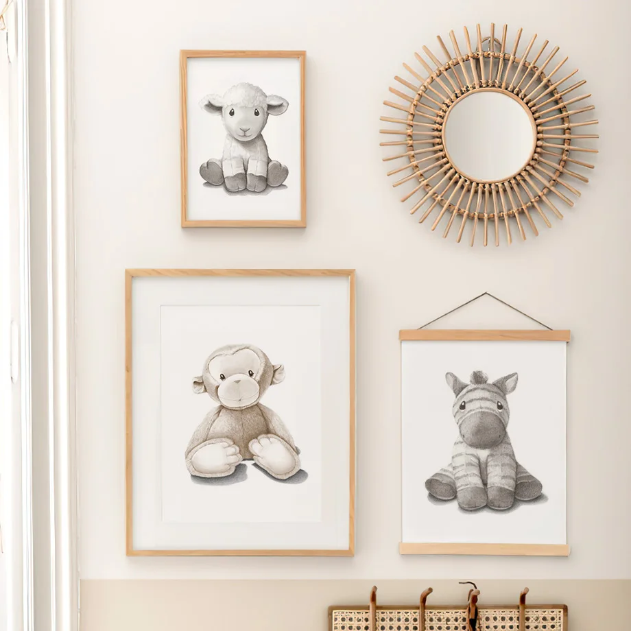 Плюшевая овечка обезьяна Зебра искусство печать на холсте картины стену детская