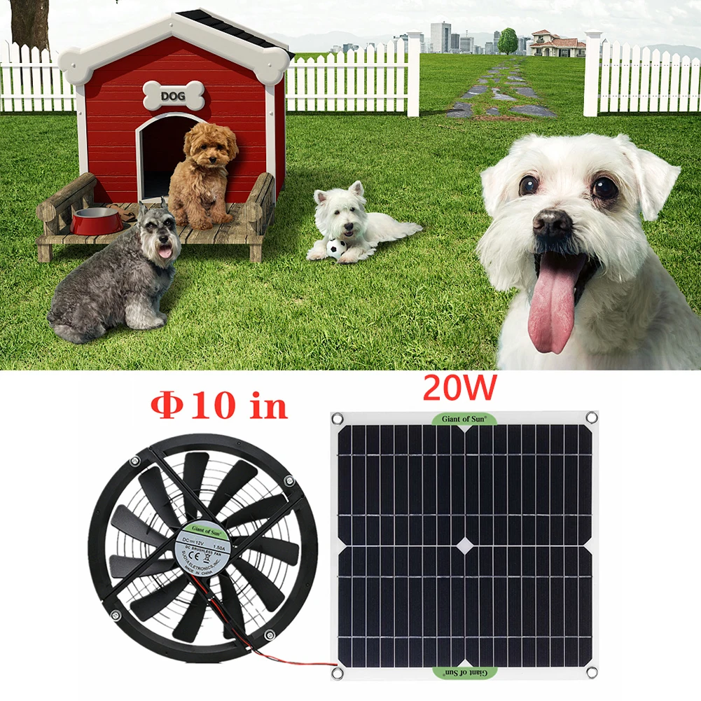 

Portable 20W 12V 10 inch Solar Exhaust Fan Air Extractor for Office Outdoor Dog Chicken House Greenhouse Mini Solar Panel Fans
