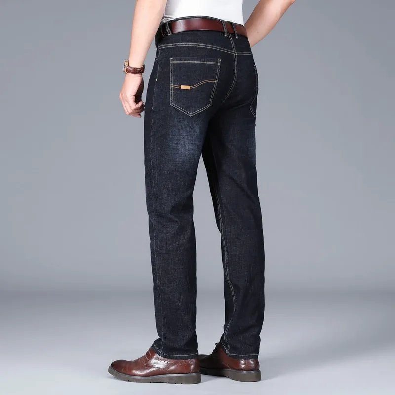 2022 Men's Jeans Classic Style Business Casual Pant Mens Stretch Thin Straight-leg Loose Jeans Denim Trousers Blue Black Pants