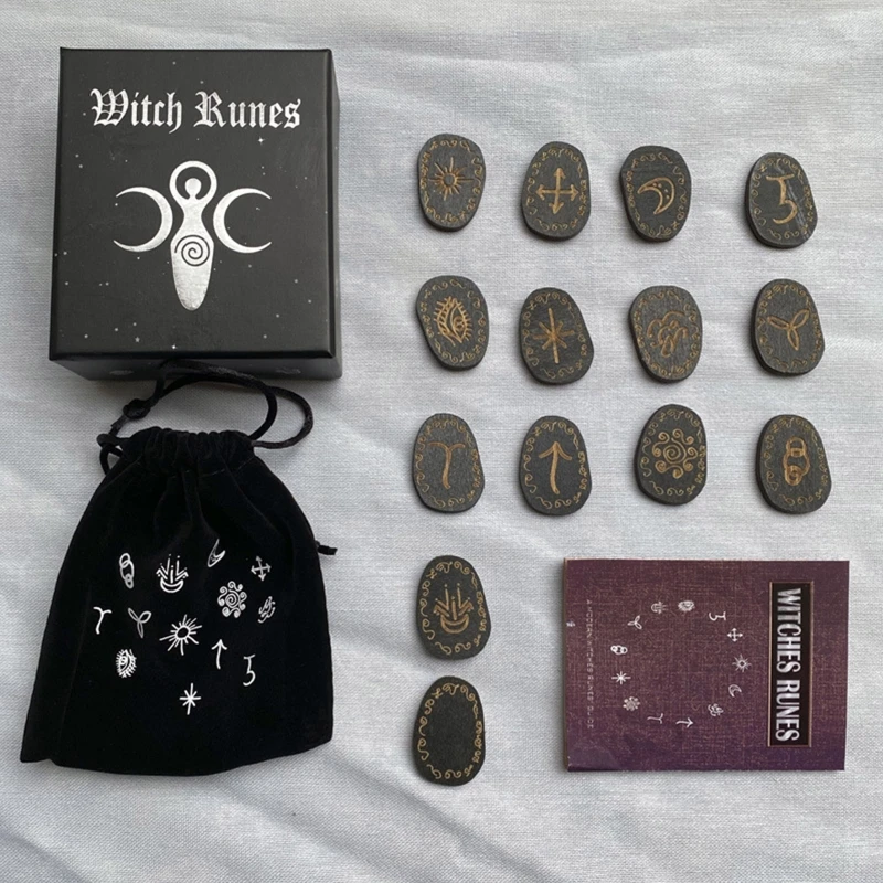 

Mysticism Wooden Witch Rune Stones Card Set Handmade Wood Rune Divination Game Set with Storage Bag and Blank Rune Toys