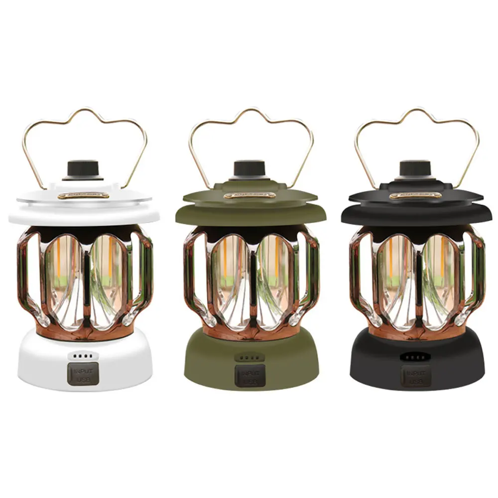 

Retro Portable Camping Lantern Rechargeable Outdoor Lamp Household 3 Modes Dimmable Camping Light Tent Emergency Campsite Lights