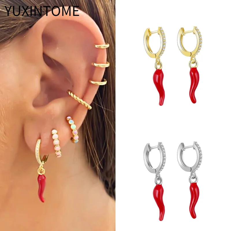 Серьги-кольца женские из серебра 925 пробы с желтыми/красными