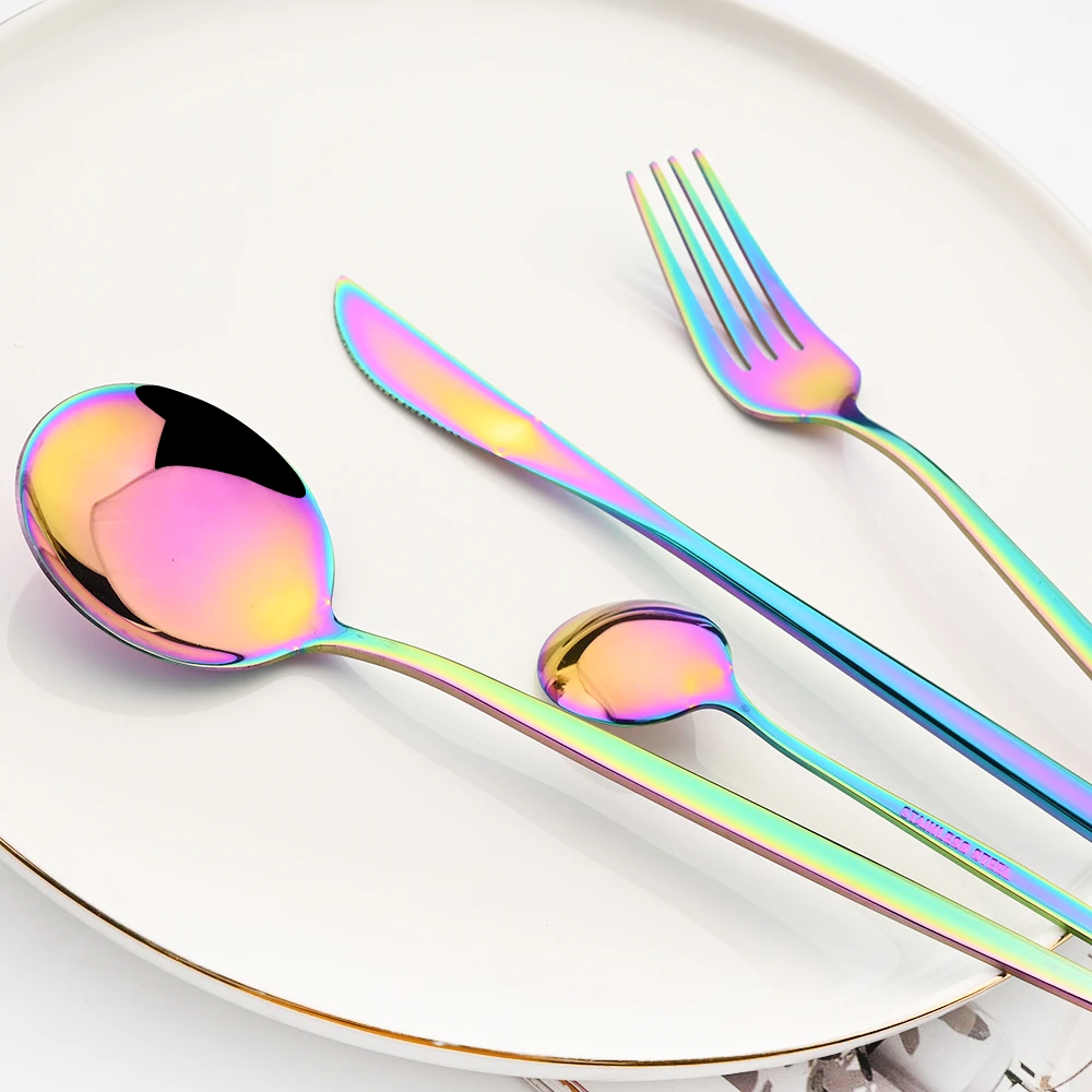 12 шт. Золотая обеденная вилка ложка набор столовой посуды для салата из