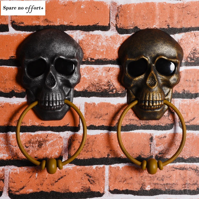 

Электрический дверной звонок с черепом, украшения для Хэллоуина, забавные игрушки, реквизит для Хэллоуина