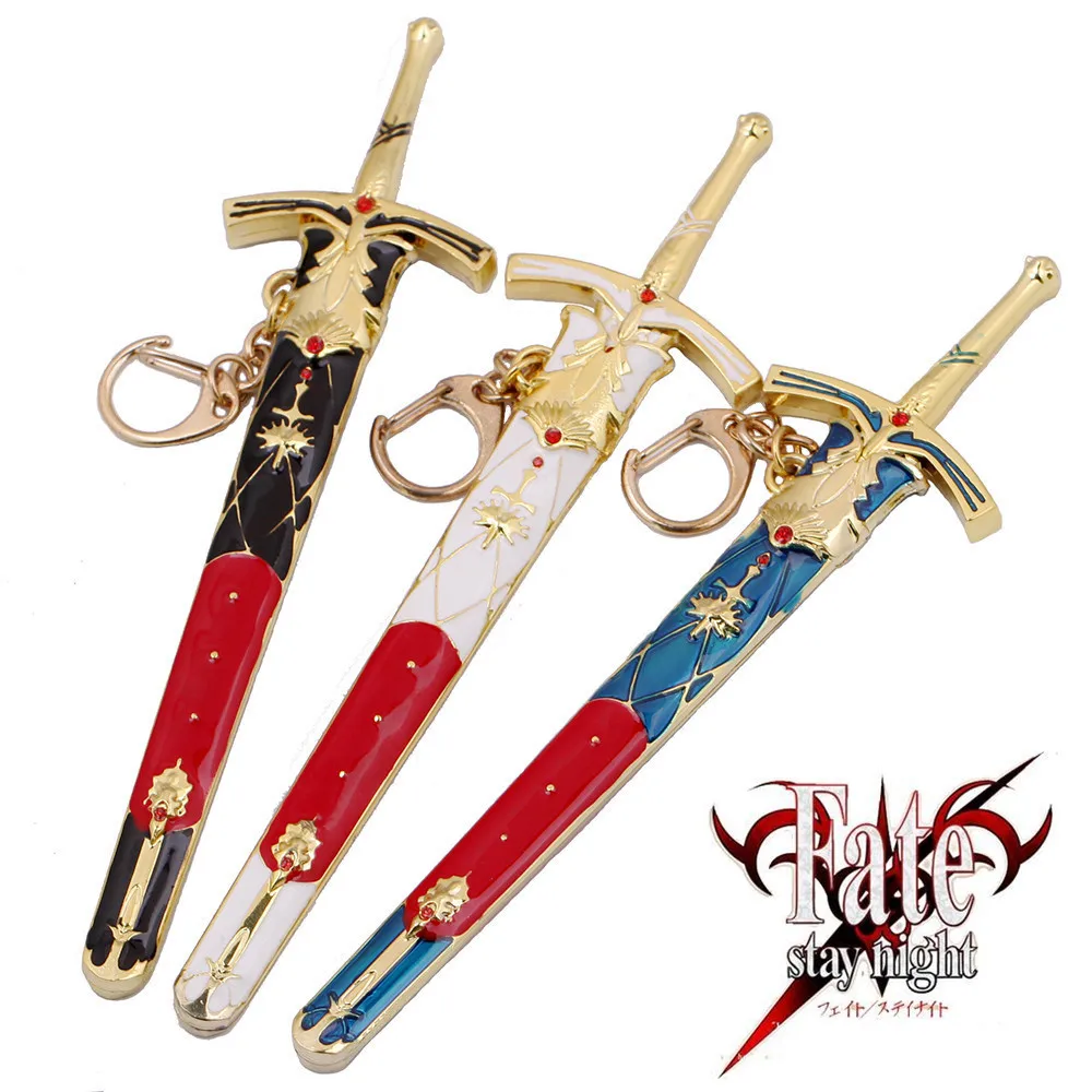 Anime Fate Stay Night Sword Scabbard Model Keychain King Arthur Excalibur Saber Key Chains Anime Cosplay Prop Souvenir Gift 17cm