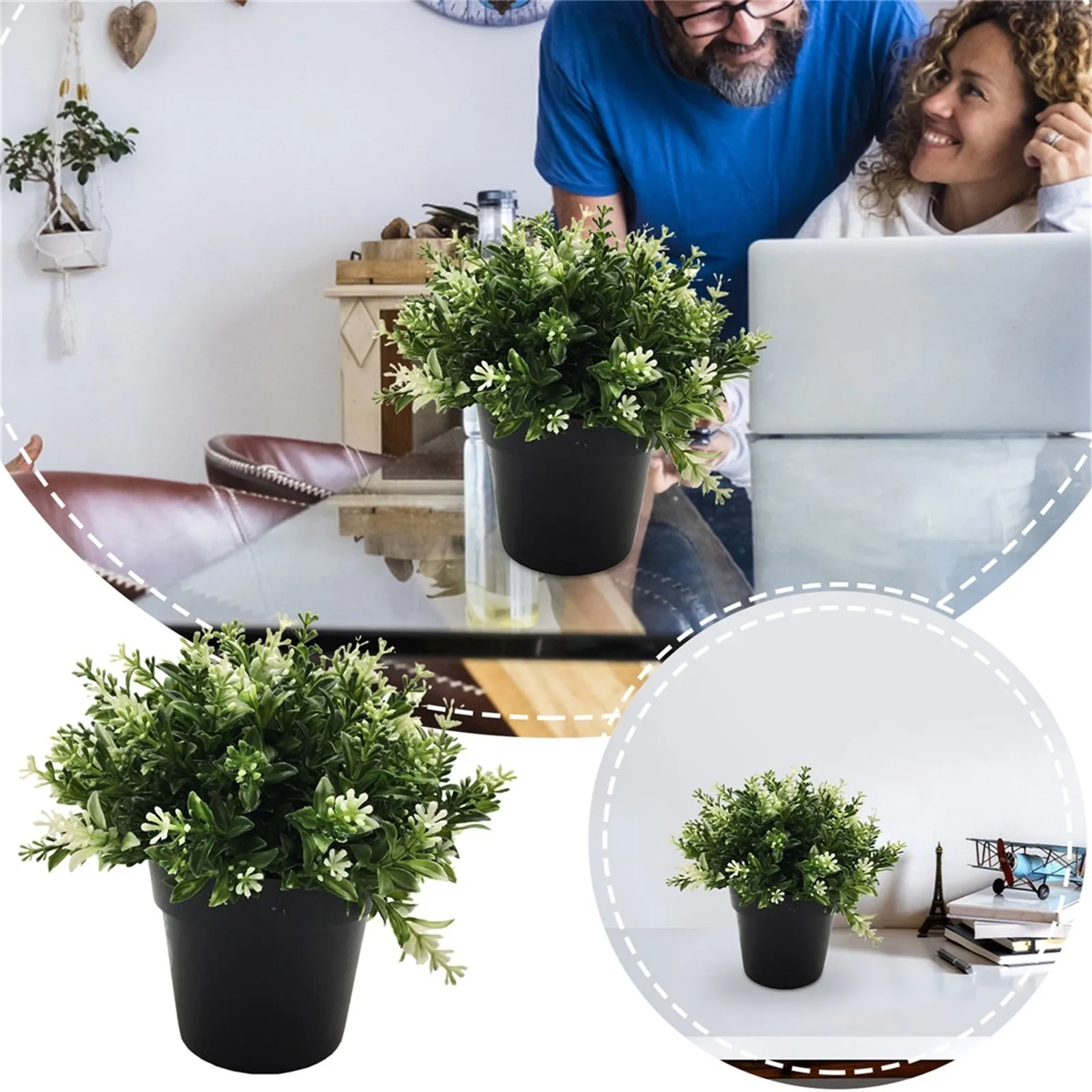 

Potted Decorative Flower Pot Ceramic Artificial Flower Desk Room Plant Living Desktop Ornament