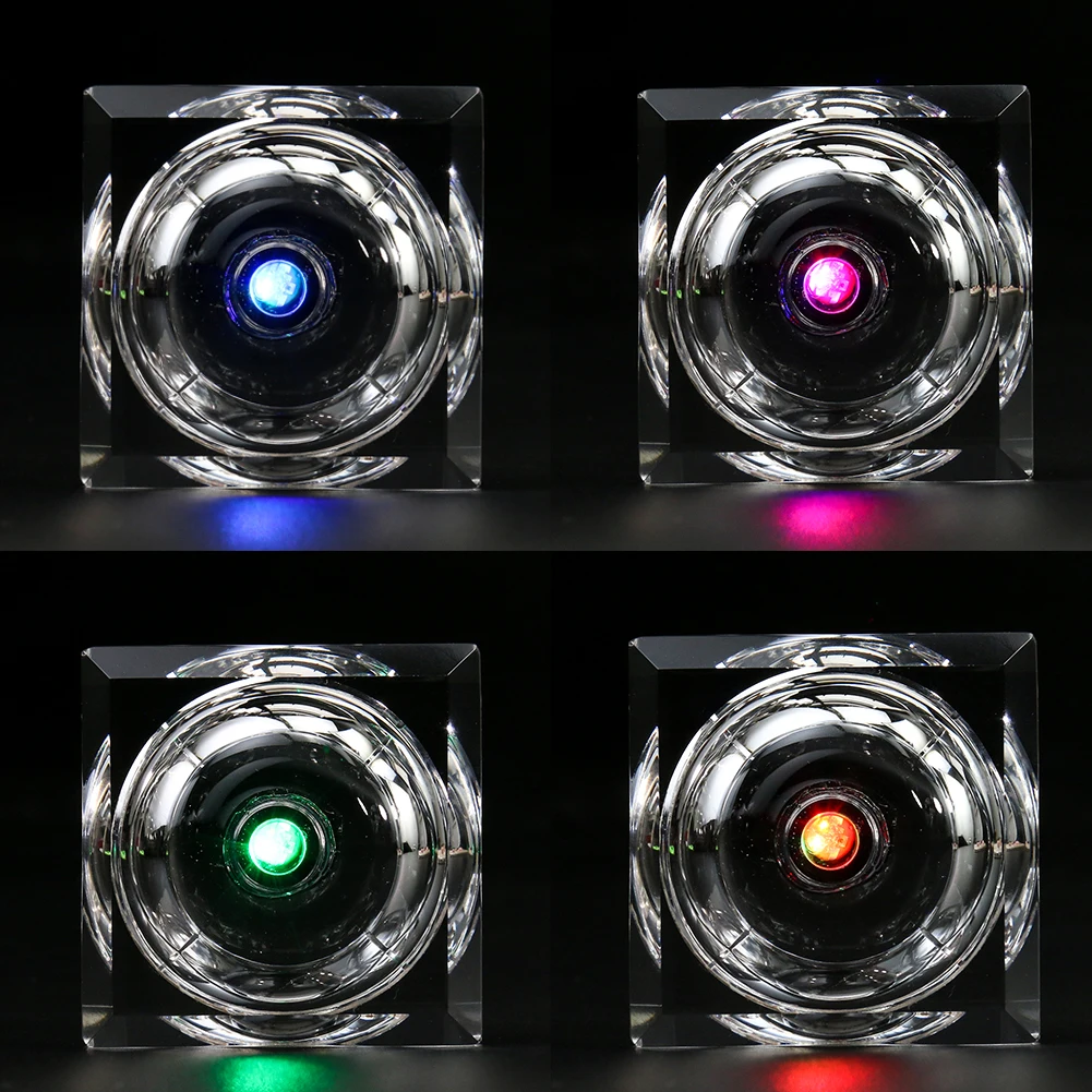 

Glow LED Lights Transparent Crystal Cube Square Base Crystal Ball Quartz Display Stand Color Alternate Aurora Paperweight Decor