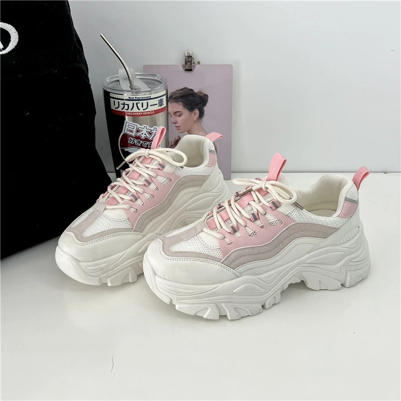

Chunky Sneakers Autumn New Woman Lightweight PU Lace Up Comfortable Chunky Vulcanized Casual Shoes